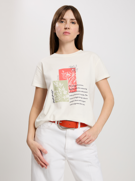 Футболка бавовняна жіноча Cross Jeans 56188-028 XL Екрю (8697319732740) - зображення 1
