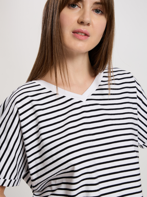 T-shirt damski bawełniany w paski w serek Cross Jeans 56190-008 S Biały (8697319732764) - obraz 4