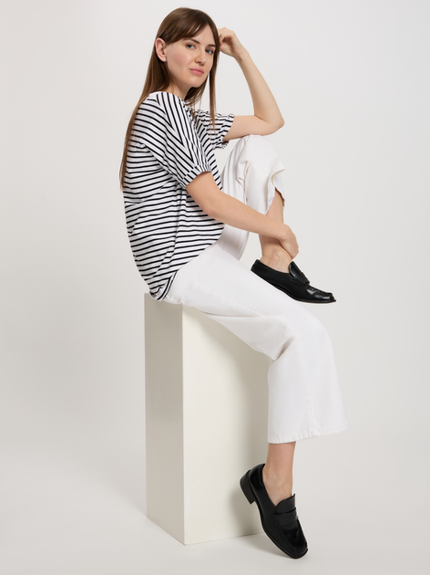 T-shirt damski bawełniany w paski w serek Cross Jeans 56190-008 L Biały (8697319732788) - obraz 3