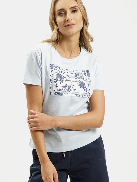 Футболка бавовняна жіноча Cross Jeans 56210-071 L Блакитна (8697319733235) - зображення 1