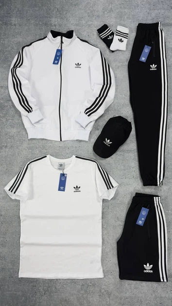 Комплект 7 в 1 Adidas кофта штани футболка шорти кепка носки 2 пари M білий - зображення 2