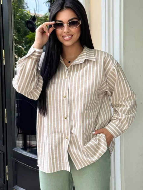 Стильна oversize сорочка на кнопках casual INNOE 300055-1, р. 50/52 Бежевий - Фото 1 Стильна oversize сорочка на кнопках casual INNOE 300055-1, р. 50/52 Бежевий - изображение 1
