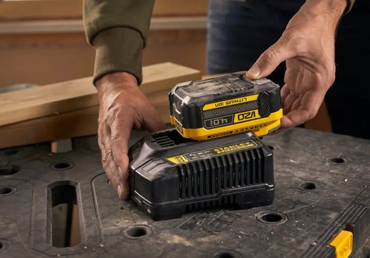 Зарядний пристрій та 1 акумулятор Stanley FATMAX V20, 18В, 4Ач, час зарядки 120 хв SFMCB14M1 - Фото 5 Зарядний пристрій та 1 акумулятор Stanley FATMAX V20, 18В, 4Ач, час зарядки 120 хв SFMCB14M1 - зображення 5