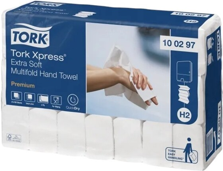 Паперові рушники Tork Xpress Multifold Premium 100 шт × 21 упаковку (7322540124279) - зображення 2