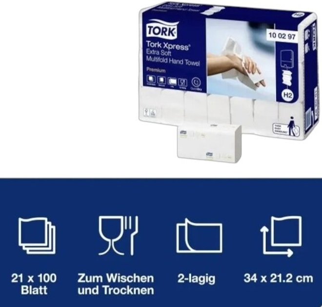 Паперові рушники Tork Xpress Multifold Premium 100 шт × 21 упаковку (7322540124279) - зображення 5