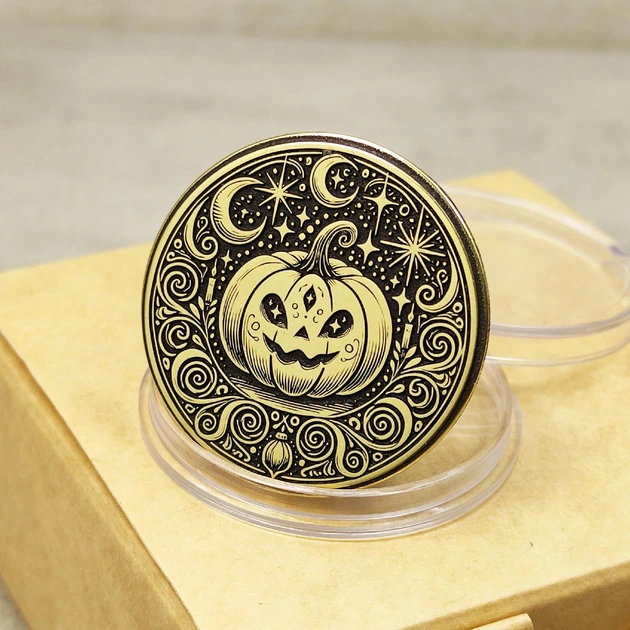 Монета латунна на Halloween з глибоким гравіюванням – подарунок із Чарівним Гарбузом та персоналізацією Гралекс 15-006-029-03 - Фото 2 Монета латунна на Halloween з глибоким гравіюванням – подарунок із Чарівним Гарбузом та персоналізацією Гралекс 15-006-029-03 - зображення 2