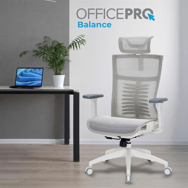 Кресло компьютерное офисное эргономичное Officepro Balance OC620-W-LG-LG White/Light Gray - Фото 13 Кресло компьютерное офисное эргономичное Officepro Balance OC620-W-LG-LG White/Light Gray - изображение 13
