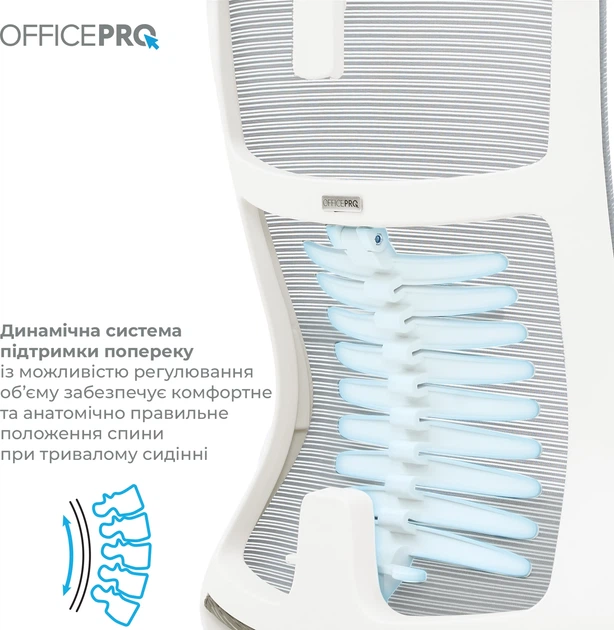 Кресло компьютерное офисное эргономичное Officepro Balance OC620-W-LG-LG White/Light Gray - Фото 15 Кресло компьютерное офисное эргономичное Officepro Balance OC620-W-LG-LG White/Light Gray - изображение 15