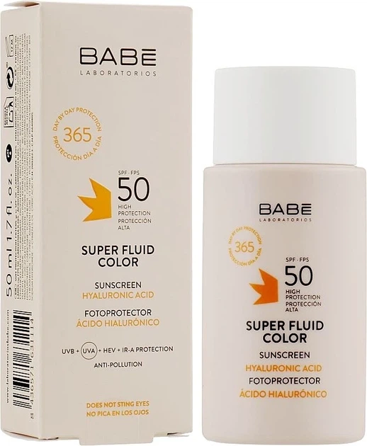 Сонцезахисний суперфлюїд ВВ з тонувальним ефектом SPF 50 для всіх типів шкіри — BABE Laboratorios Super Fluid - Фото 1 Сонцезахисний суперфлюїд ВВ з тонувальним ефектом SPF 50 для всіх типів шкіри — BABE Laboratorios Super Fluid - зображення 1
