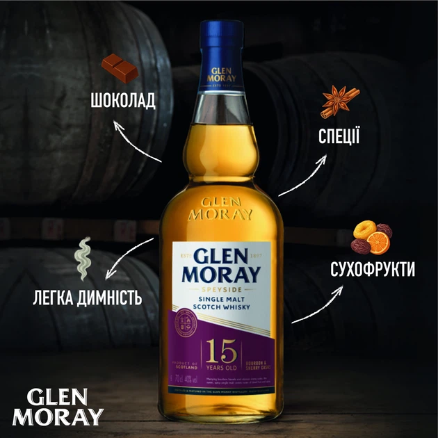 Виски Glen Moray 15 yo 0.7 л 40% в подарочной коробке