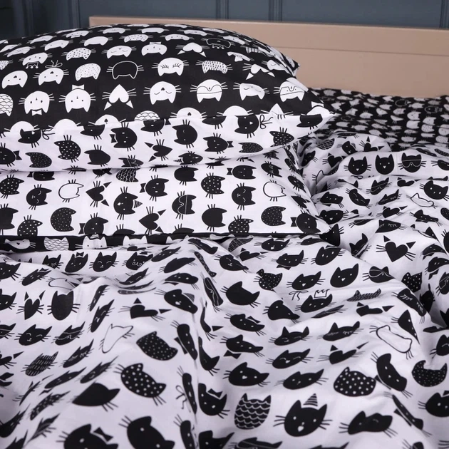 Комплект постельного белья MirSon Семейный 2x143x210 см 17-0673 Monochrome Meows Ranforce Elite (2200010185072) - Фото 5 Комплект постельного белья MirSon Семейный 2x143x210 см 17-0673 Monochrome Meows Ranforce Elite (2200010185072) - изображение 5