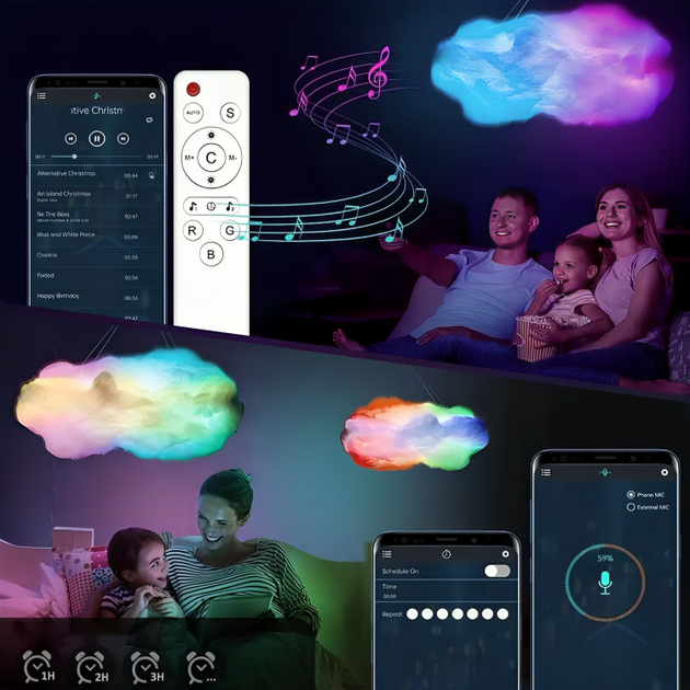Подвесная LED лампа светильник ночник облако с RGB подсветкой работой от USB пультом подключением по Bluetooth (480432-Prob) - изображение 4