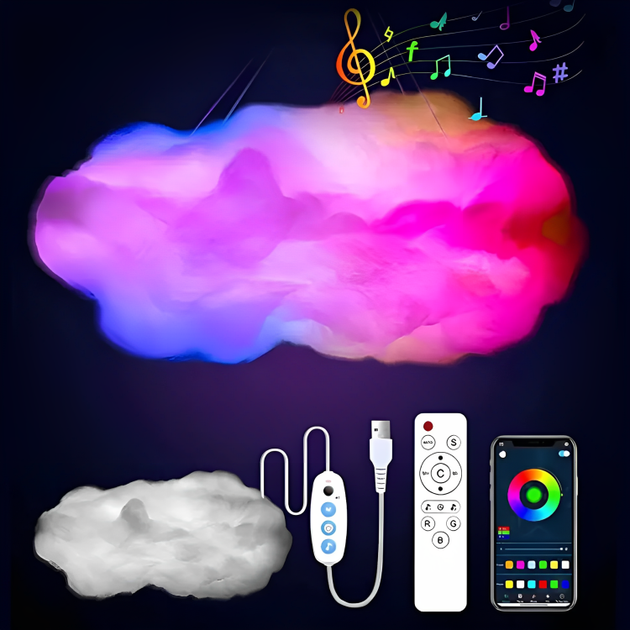 Подвесная LED лампа светильник ночник облако с RGB подсветкой работой от USB пультом подключением по Bluetooth (480432-Prob) - изображение 6