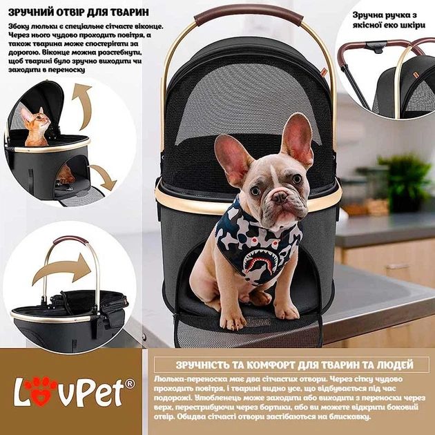 Коляска для собак LovPet - Pet Buggy 3in1, Black/Champagne - Фото 5 Коляска для собак LovPet - Pet Buggy 3in1, Black/Champagne - изображение 5