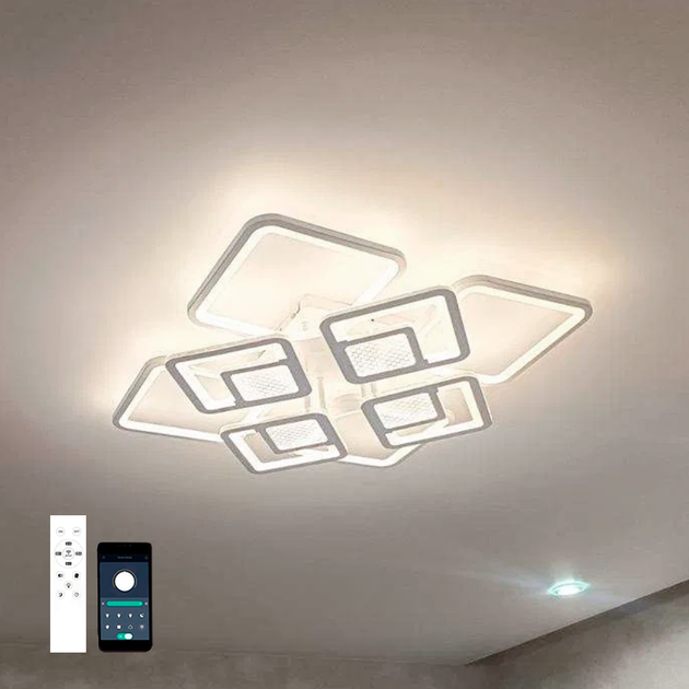 Смарт люстра TETRA TWIST ICE 165W 8S белая Esllse 595x595x110мм светодиодная с пультом и приложением смартфона - изображение 6