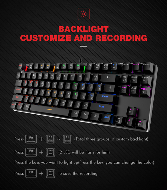 Клавиатура игровая механическая проводная USB с подсветкой 87 клавиш HAVIT HV-KB435L-LED Синие свитчи - изображение 4