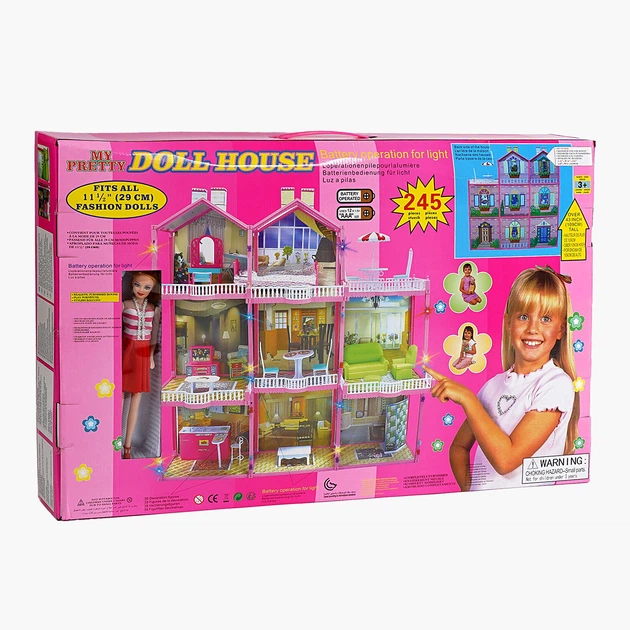 Дитячий будиночок для ляльок, 3 поверхи, світло, меблі. Pink (81346) - зображення 2