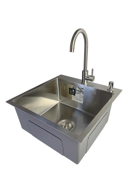 Мийка для кухні Lidz Handmade H5050 Brushed Steel 3,0/1,0 мм - зображення 3