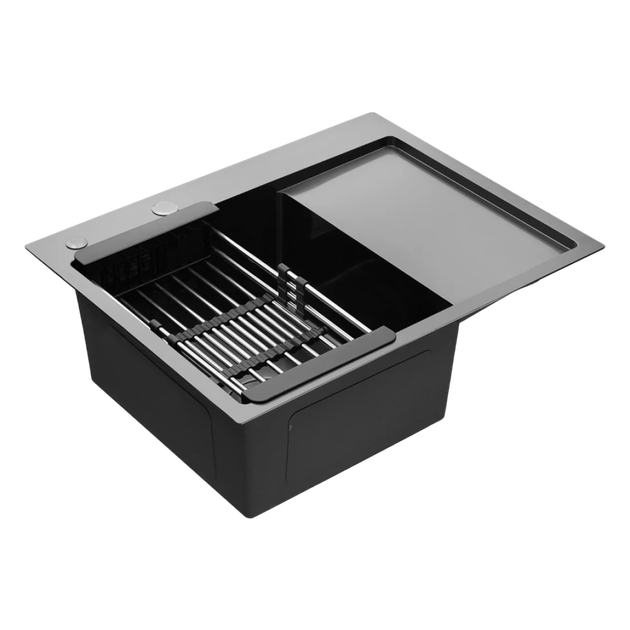Комплект кухонної мийки зі змішувачем Кухонна мийка Kroner KRP Schwarze - 6350LHM PVD (3.0/1.0 мм) - зображення 3