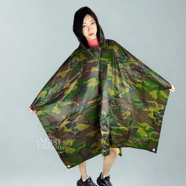 Дождевик пончо на заклепках для взрослых Raincoat, водонепроницаемый плащ-накидка с капюшоном от дождя и ветра, универсальный размер, для рыбалки, туризма, походов, охоты, велопрогулок, DPUN-1-Camouflage - Фото 10 Дождевик пончо на заклепках для взрослых Raincoat, водонепроницаемый плащ-накидка с капюшоном от дождя и ветра, универсальный размер, для рыбалки, туризма, походов, охоты, велопрогулок, DPUN-1-Camouflage - изображение 10