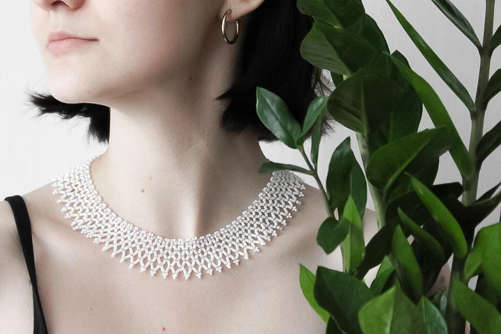 Жіноче намисто, силянка біла, гердан, чокер Valensia White - Фото 3 Жіноче намисто, силянка біла, гердан, чокер Valensia White - изображение 3