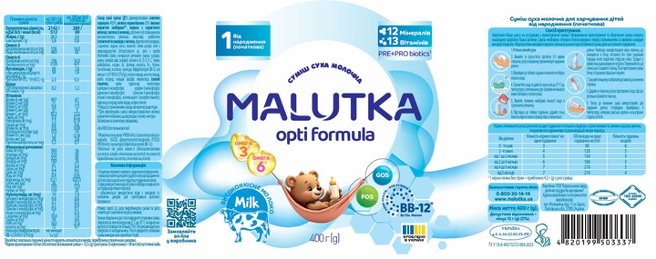 Суміш суха молочна Малютка Malutka Opti Formula 1 Початкова для харчування дітей від народження 400 г (4820199503337) - зображення 2