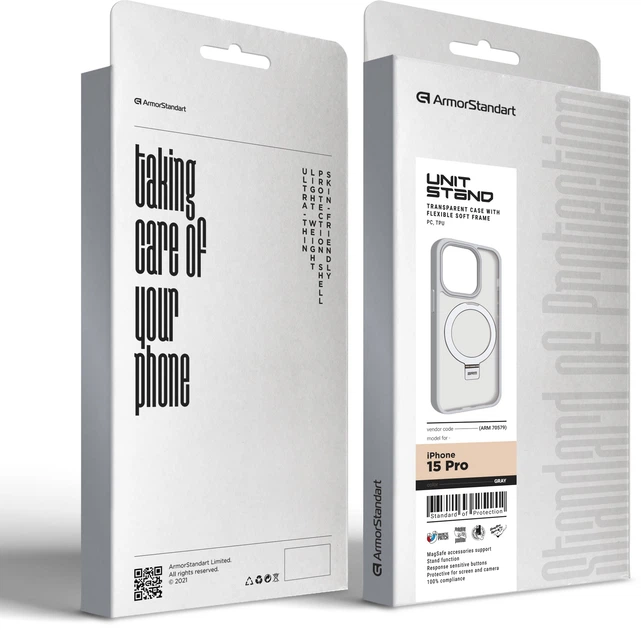 Чехол для смартфона ArmorStandart Unit Stand для Apple iPhone 15 Pro Grey (ARM70579) - Фото 2 Чехол для смартфона ArmorStandart Unit Stand для Apple iPhone 15 Pro Grey (ARM70579) - изображение 2