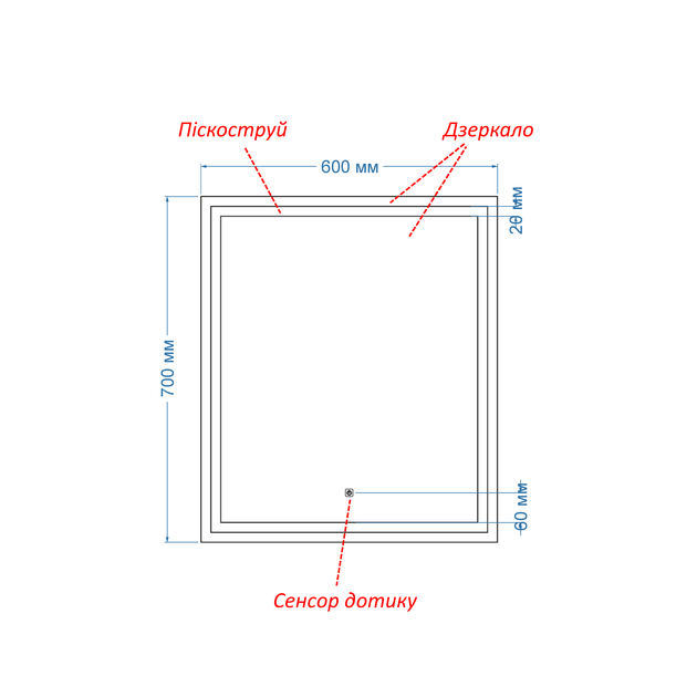 LED-зеркало 60x70см, с сенсорной кнопкой управления, модель Karnet (karnet10) - изображение 3