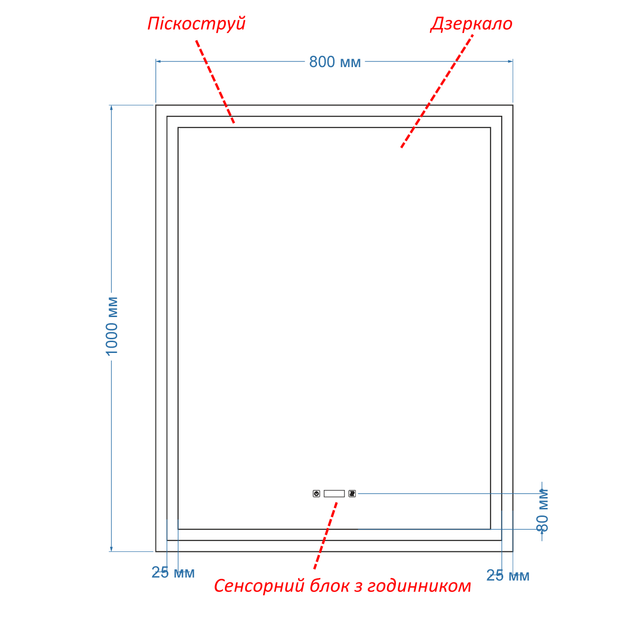 LED-зеркало 80x100см, с двумя сенсорами, часами и подогревом, модель Karnet (karnet160) - изображение 2