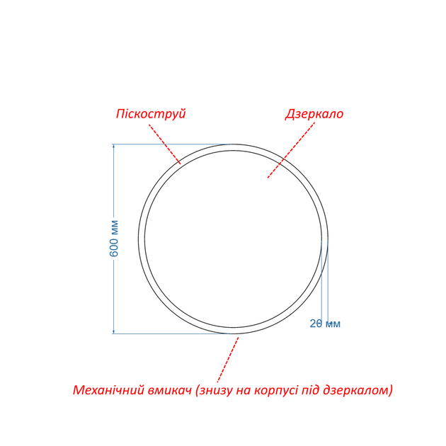 LED-зеркало 60x60см, с механическим включателем, модель Amor (Amor23) - Фото 3 LED-зеркало 60x60см, с механическим включателем, модель Amor (Amor23) - изображение 3