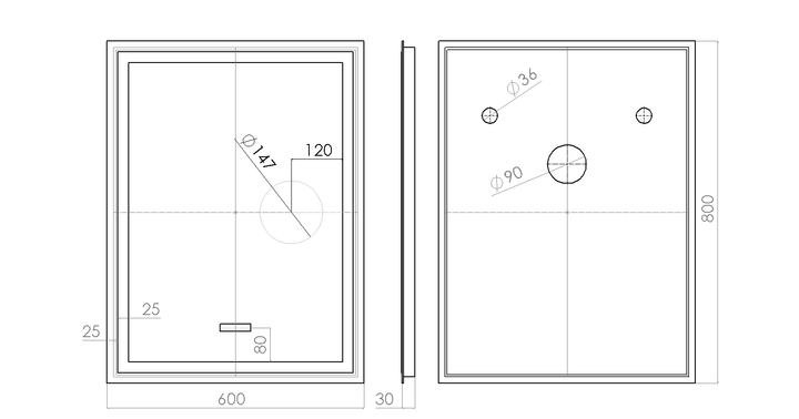 LED-дзеркало, 60x80см, з двома сенсорами, годинником, механічним вмикачем, лінза без підсвітки та підігрівом, модель Karnet (Karnet/600x800/5191-25/22/1) - изображение 3