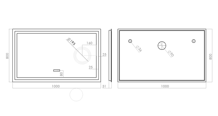 Прямокутне дзеркало з двома LED підсвітками 100 на 80 см, з трьома сенсорами, годинником, Механічним вимикачем, лінза с підсвіткою та підігрівом, модель Karnet La Mir (Karnet/1000x800/6191-15/22/1) - зображення 3