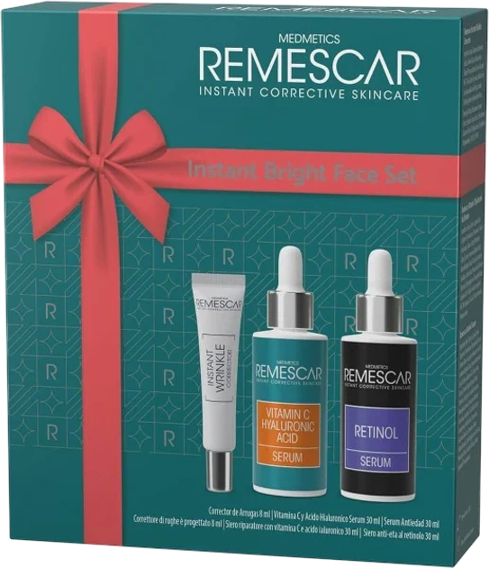 Zestaw do pielęgnacji twarzy Remescar Medmetics Instant Bright Krem-korektor pod oczy przeciwzmarszczkowy 8 ml + Serum do twarzy Retinol 30 ml + Serum do twarzy Witamina C 30 ml (5425012535497) - obraz 1