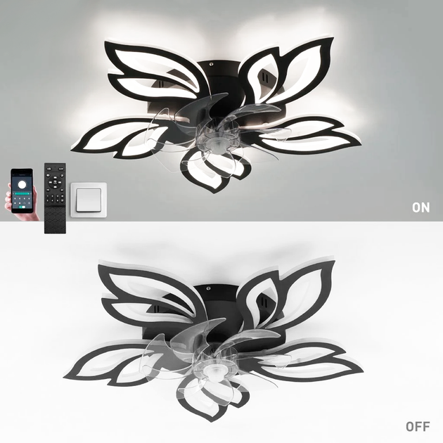 Люстра с вентилятором FAN ASTRA 85W+18W 5F APP черная Esllse управляемая светодиодная Ø680x120мм LED BLACK - изображение 3
