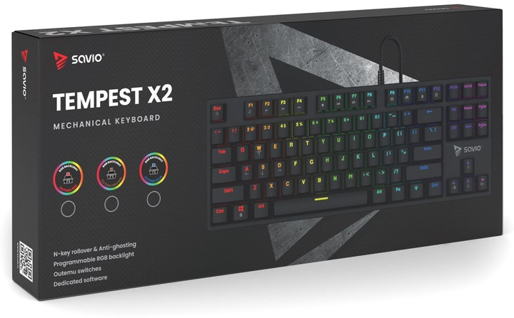 Клавіатура дротова Savio Tempest X2 Outemu Blue USB Black - зображення 4