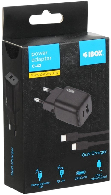 Мережевий зарядний пристрій iBOX C-42 PD33W USB A+C Black (ILUC42B) - зображення 4