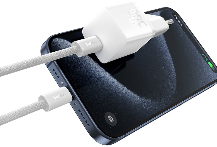 Зарядний пристрій Baseus GaN5 Fast Charger 1C 30W EU + Data Cable Type-C to Typ-C 100W Moon White (P10110902213-00) - зображення 7