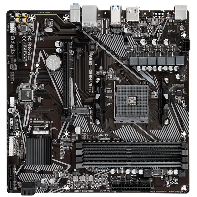 Материнська плата Gigabyte A520M DS3H V2 | AM4 | A520 | MicroATX | HDMI + DP | Ryzen 3000–5000 - зображення 4