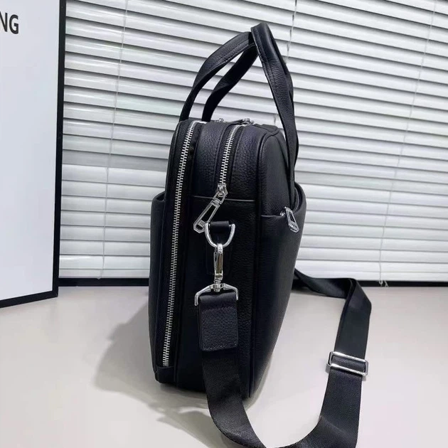 Шкіряна чоловіча ділова сумка для ноутбука 40x27x10, офісний портфель Tiding Bag 56901, чорний - зображення 3