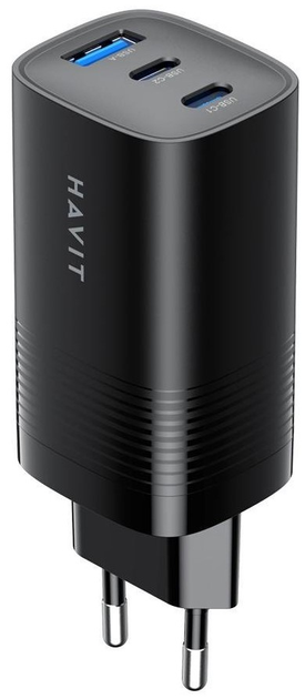 Ładowarka sieciowa Havit UC20 65W  EU USB-C+USB-C+USB-A Black (6939119067519) - obraz 3