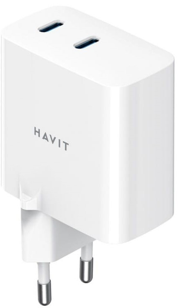 Ładowarka sieciowa Havit UC45 GaN 45W USB-C+USB-C White (6939119081157) - obraz 1