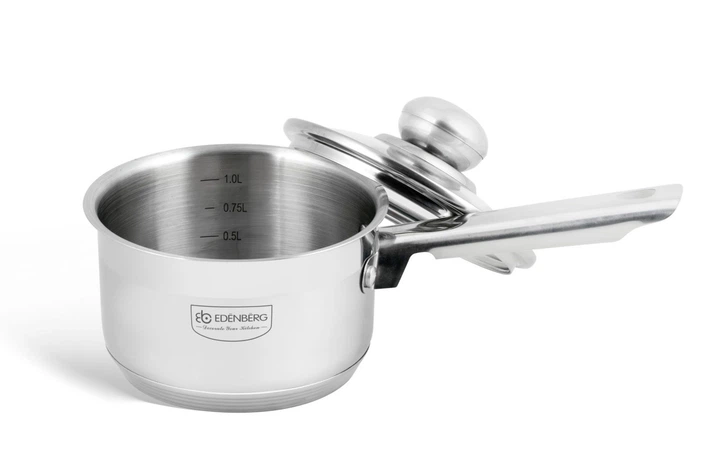 Ковш из нержавеющей стали с стеклянной крышкой Edenberg 1.5 л 16*9.5см (EB-3033) - изображение 2