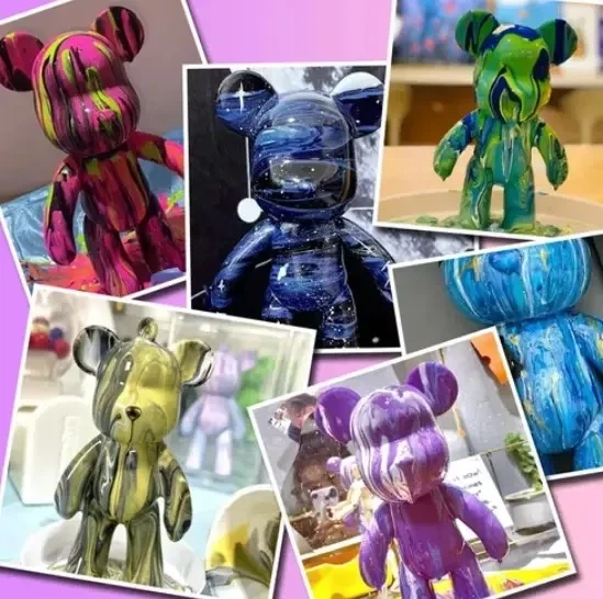 Флюидный мишка fluid bear, 33 см с красками, мишка для раскраски - изображение 2