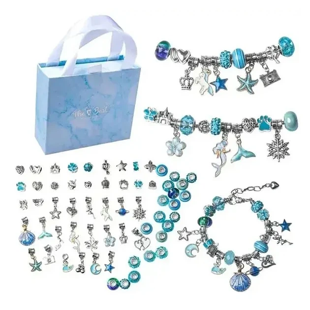 Набор для создания браслетов с двумя браслетами двумя подвесками и 30 шармами в подарочной шкатулке - Фото 1 Набор для создания браслетов с двумя браслетами двумя подвесками и 30 шармами в подарочной шкатулке - изображение 1