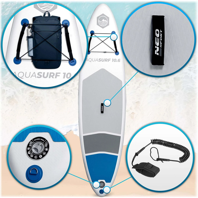 Надувна SUP дошка Neo Sport 320 x 84 x 15 см з веслом, насосом і сумкою для зберігання 170200 (5903890626891) - зображення 4