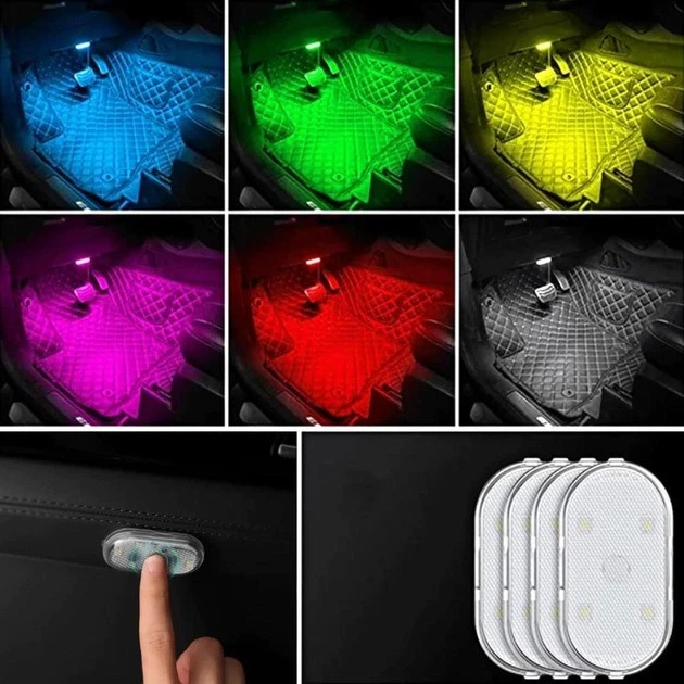 Світильник акумуляторний RGB 2 штуки для салону авто, Світло в салон автомобіля із сенсорним датчиком - зображення 4