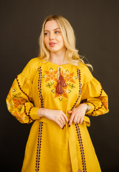 Жіноча вишита сукня Galychanka Папороть M Гірчичний (GALSPAPG) - Фото 3 Жіноча вишита сукня Galychanka Папороть M Гірчичний (GALSPAPG) - изображение 3