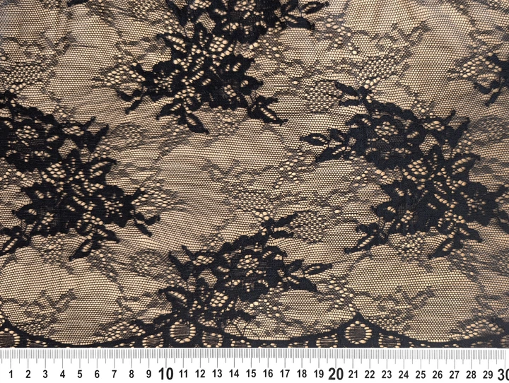 Ткань Кружево Венеция букетики, черный, пог. м. (к64, 2502052, цв2) - изображение 4
