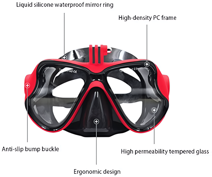 Професійна підводна маска для дайвінгу з тримачем для камери GoPro Red - Фото 3 Професійна підводна маска для дайвінгу з тримачем для камери GoPro Red - зображення 3
