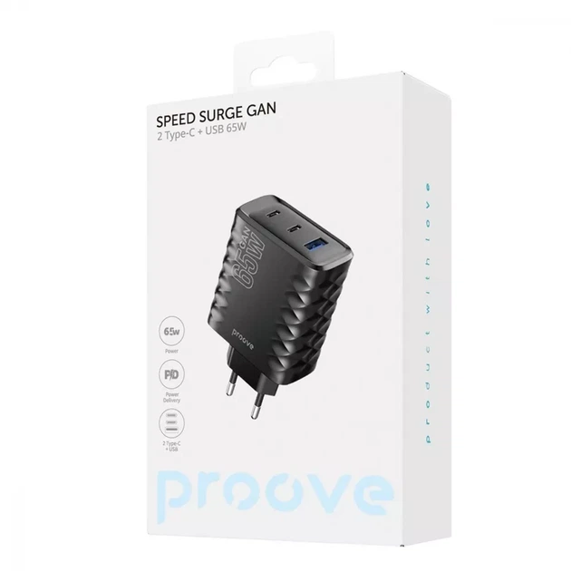 СЗУ Proove Speed Surge Gan 65W (USB + 2 Type-C) black - изображение 2